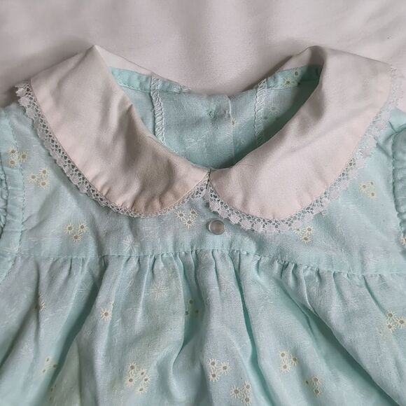 Vintage Baby Dress Blue with Eyelet Design - Picture 2 of 8